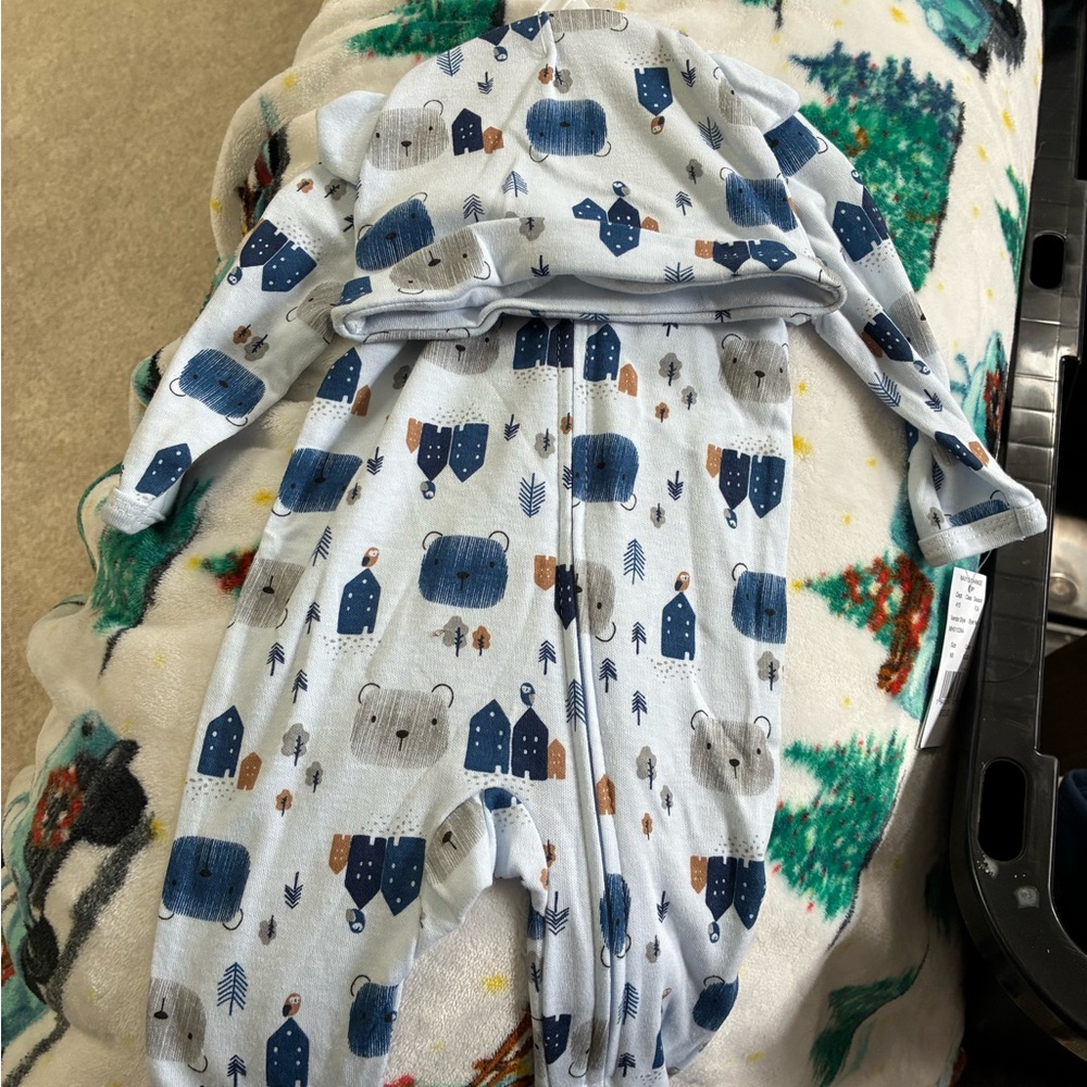 Wander Blue and Gray Bear Print Baby Onesie